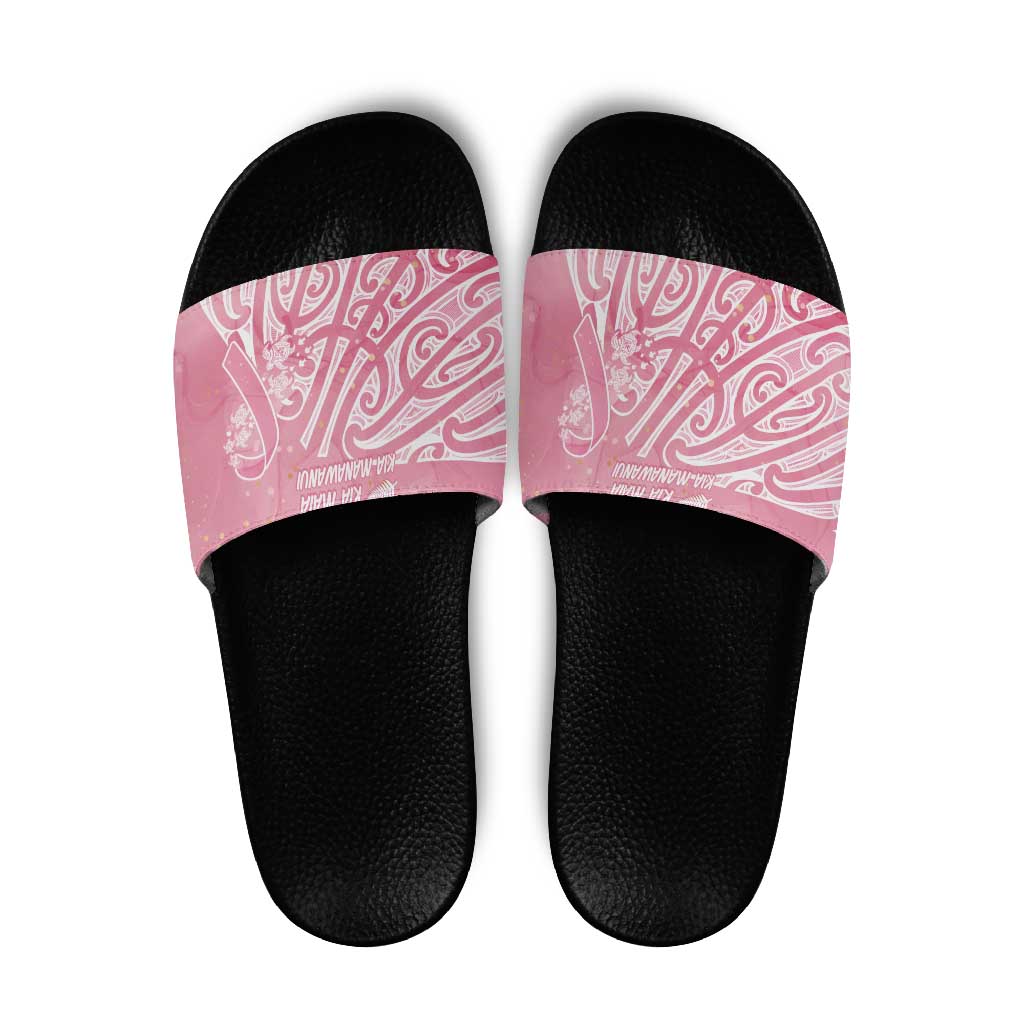 Breast Cancer Awareness Maori Slide Sandals Kia Kaha Kia Maia Kia Manawanui - Aussie Hoodie
