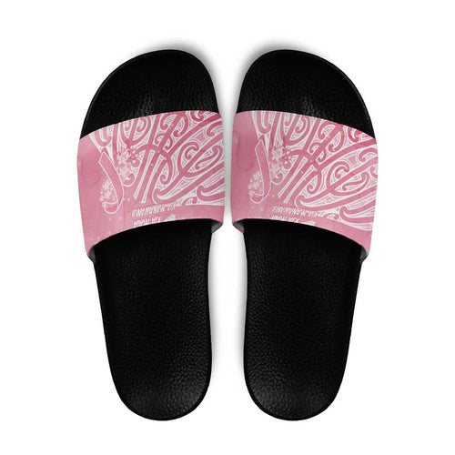 Breast Cancer Awareness Maori Slide Sandals Kia Kaha Kia Maia Kia Manawanui - Aussie Hoodie