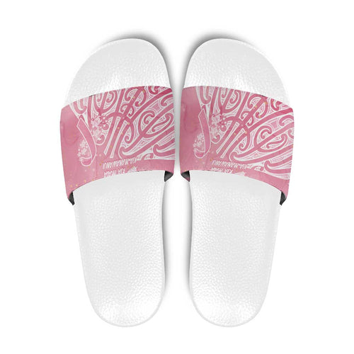 Breast Cancer Awareness Maori Slide Sandals Kia Kaha Kia Maia Kia Manawanui - Aussie Hoodie