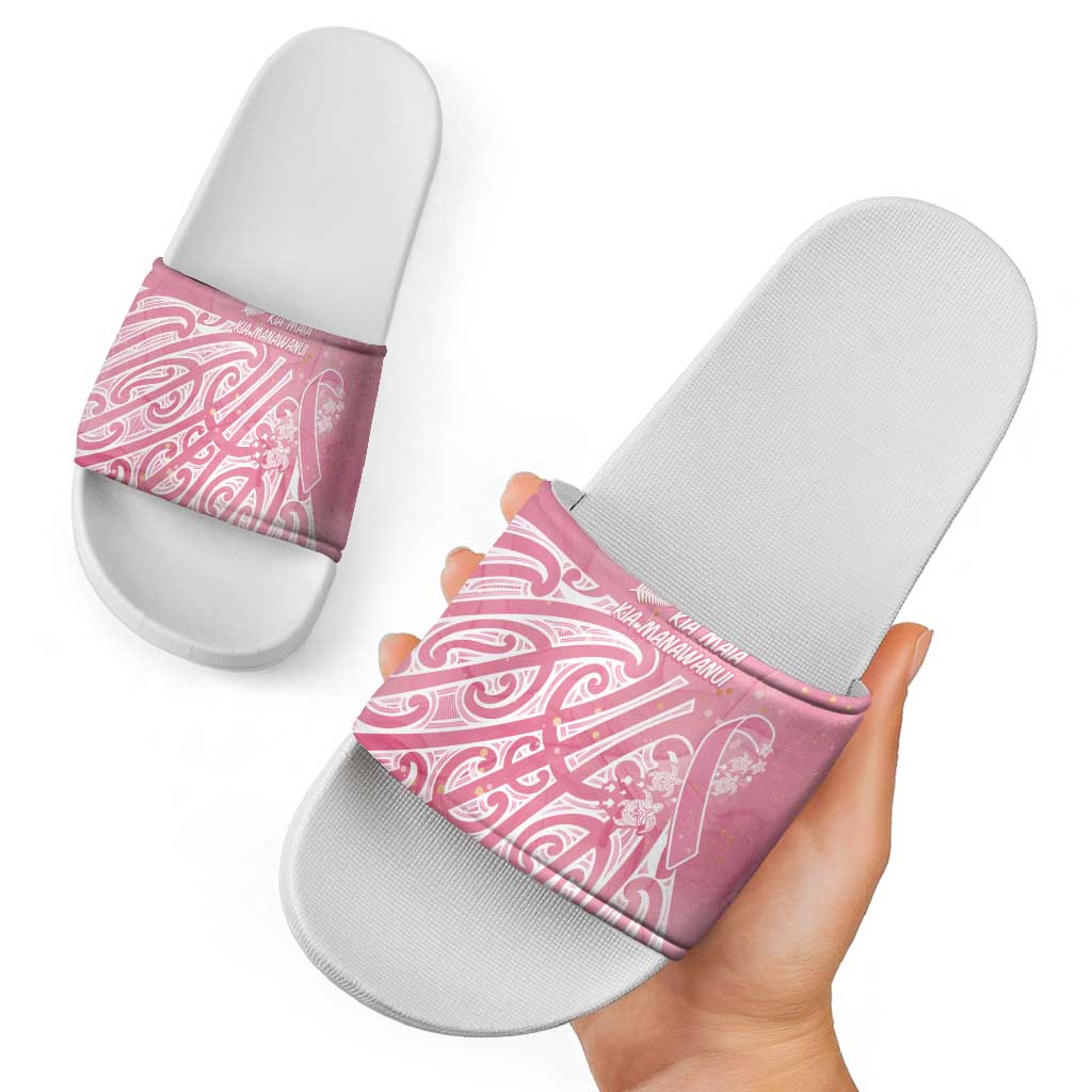 Breast Cancer Awareness Maori Slide Sandals Kia Kaha Kia Maia Kia Manawanui - Aussie Hoodie