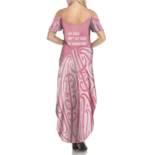 Breast Cancer Awareness Maori Summer Maxi Dress Kia Kaha Kia Maia Kia Manawanui - Aussie Hoodie
