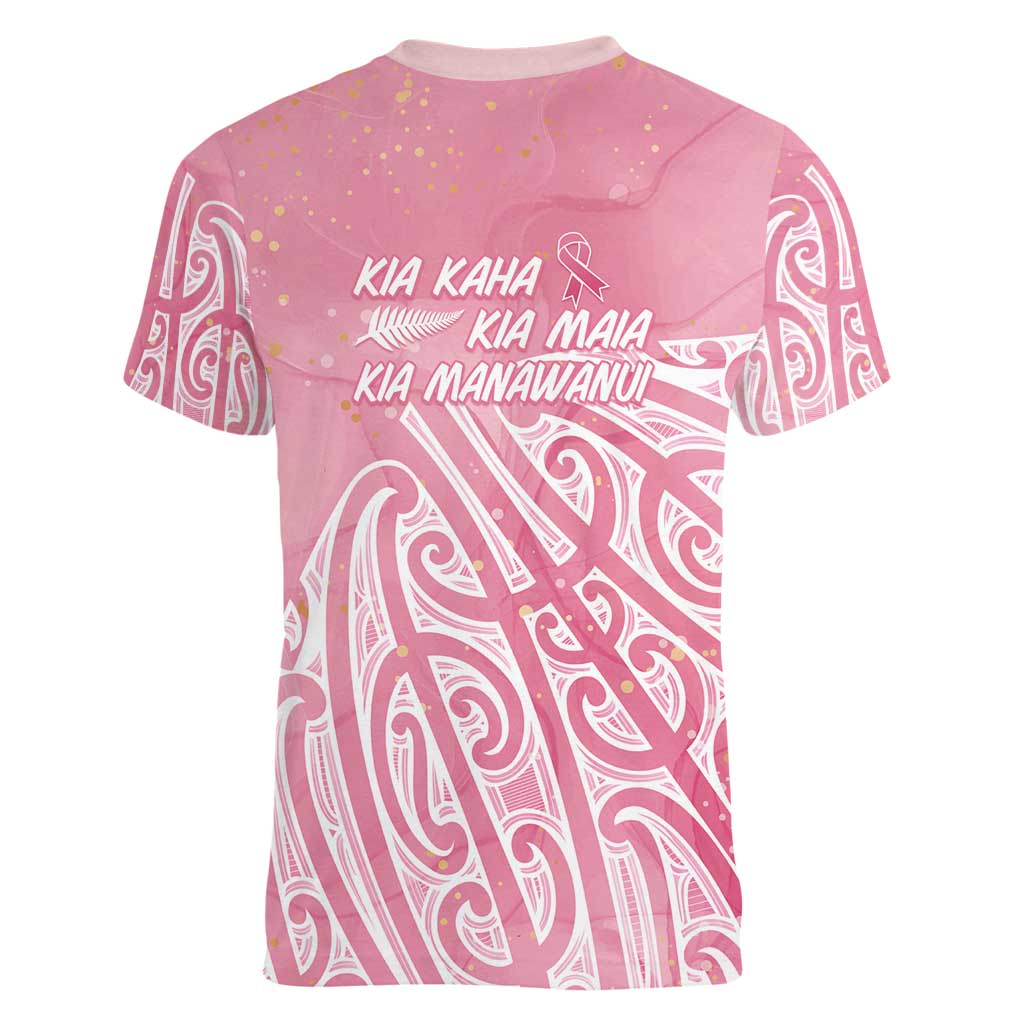 Breast Cancer Awareness Maori Women V-Neck T-Shirt Kia Kaha Kia Maia Kia Manawanui - Aussie Hoodie