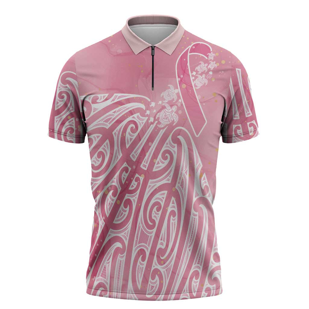 Breast Cancer Awareness Maori Zipper Polo Shirt Kia Kaha Kia Maia Kia Manawanui - Aussie Hoodie