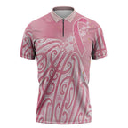 Breast Cancer Awareness Maori Zipper Polo Shirt Kia Kaha Kia Maia Kia Manawanui - Aussie Hoodie