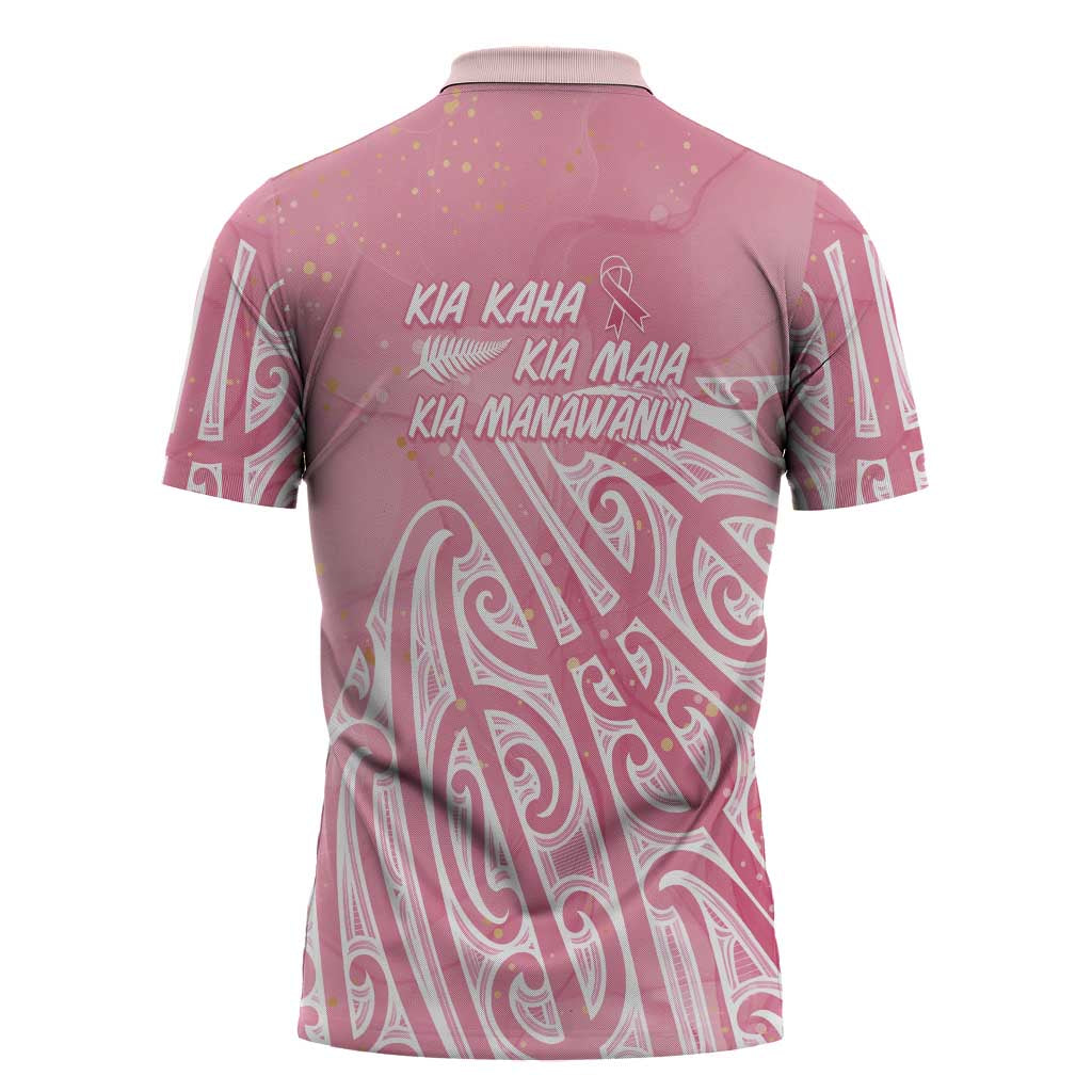 Breast Cancer Awareness Maori Zipper Polo Shirt Kia Kaha Kia Maia Kia Manawanui - Aussie Hoodie
