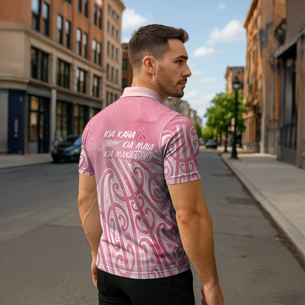 Breast Cancer Awareness Maori Zipper Polo Shirt Kia Kaha Kia Maia Kia Manawanui - Aussie Hoodie