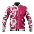 Breast Cancer Awareness Maori Baseball Jacket Koru Kowhaiwhai - Aussie Hoodie