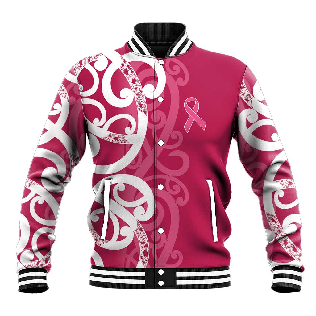 Breast Cancer Awareness Maori Baseball Jacket Koru Kowhaiwhai - Aussie Hoodie