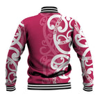 Breast Cancer Awareness Maori Baseball Jacket Koru Kowhaiwhai - Aussie Hoodie
