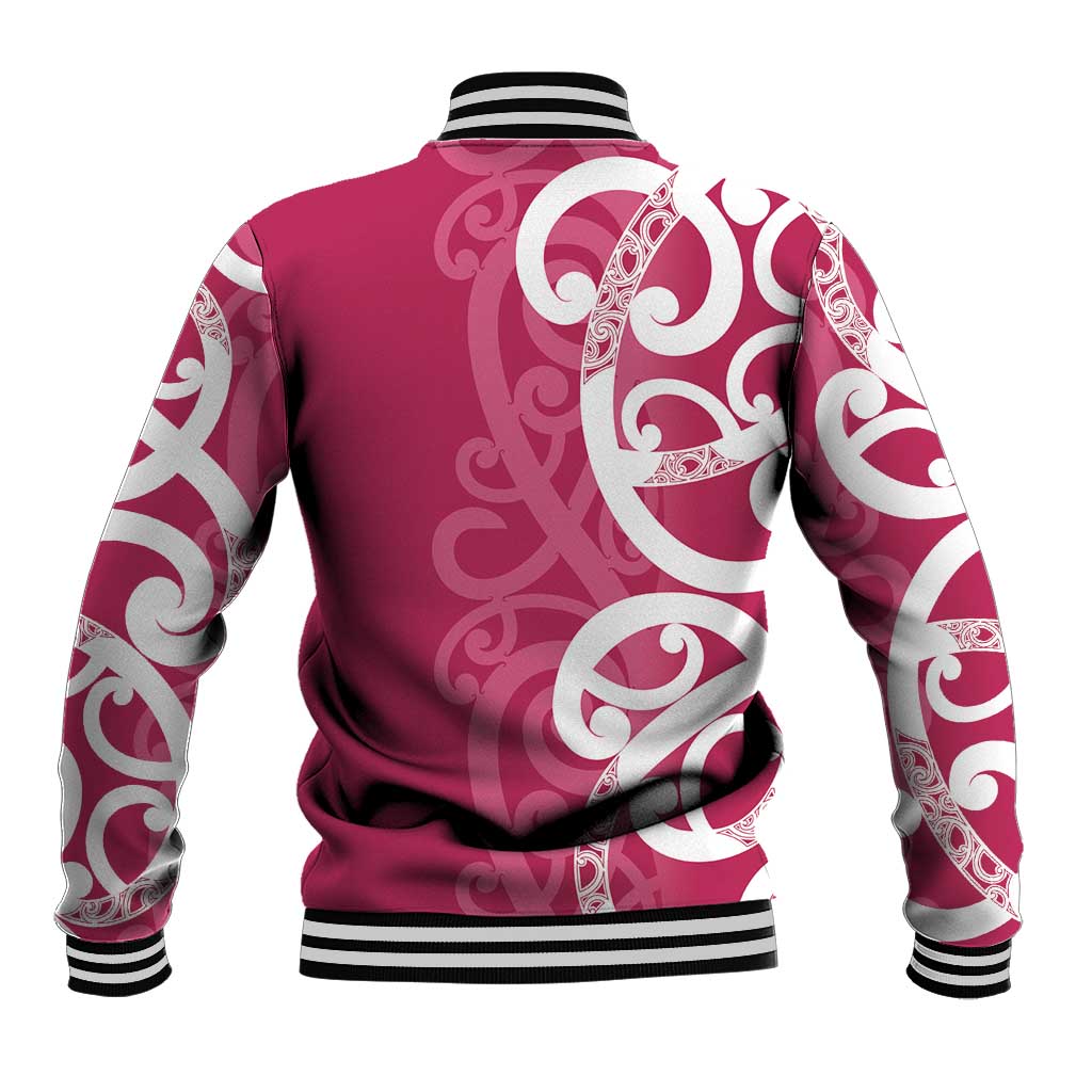 Breast Cancer Awareness Maori Baseball Jacket Koru Kowhaiwhai - Aussie Hoodie