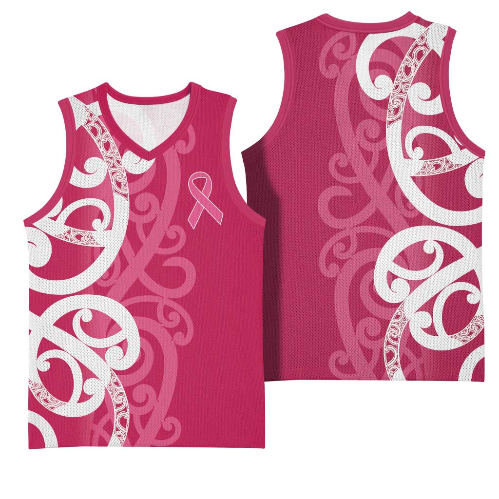 Breast Cancer Awareness Maori Basketball Jersey Koru Kowhaiwhai - Aussie Hoodie