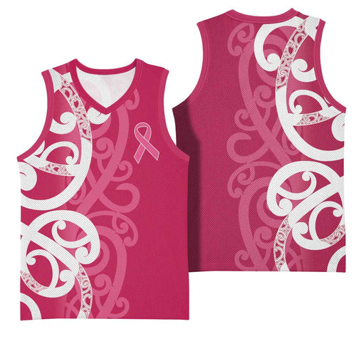 Breast Cancer Awareness Maori Basketball Jersey Koru Kowhaiwhai - Aussie Hoodie