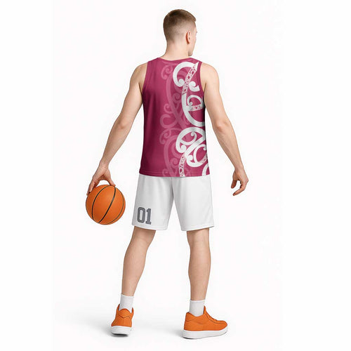 Breast Cancer Awareness Maori Basketball Jersey Koru Kowhaiwhai - Aussie Hoodie