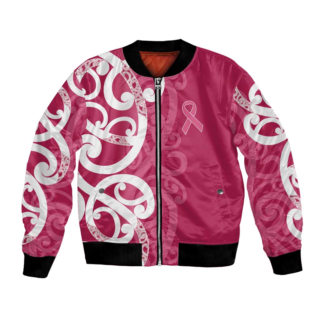 Breast Cancer Awareness Maori Bomber Jacket Koru Kowhaiwhai - Aussie Hoodie