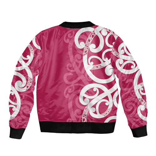 Breast Cancer Awareness Maori Bomber Jacket Koru Kowhaiwhai - Aussie Hoodie