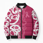 Breast Cancer Awareness Maori Bomber Puffer Jacket Koru Kowhaiwhai - Aussie Hoodie