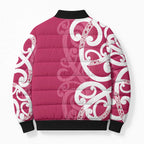 Breast Cancer Awareness Maori Bomber Puffer Jacket Koru Kowhaiwhai - Aussie Hoodie
