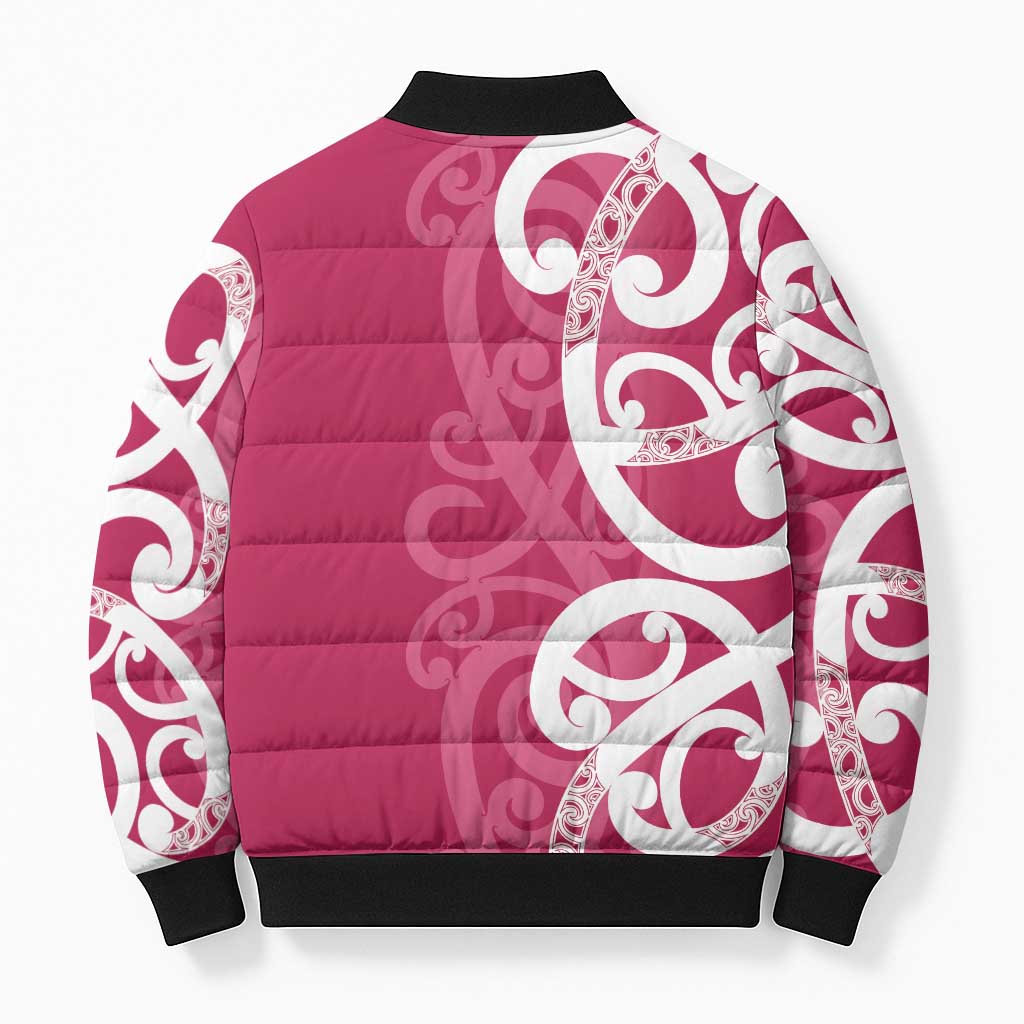 Breast Cancer Awareness Maori Bomber Puffer Jacket Koru Kowhaiwhai - Aussie Hoodie