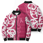Breast Cancer Awareness Maori Bomber Puffer Jacket Koru Kowhaiwhai - Aussie Hoodie