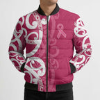 Breast Cancer Awareness Maori Bomber Puffer Jacket Koru Kowhaiwhai - Aussie Hoodie