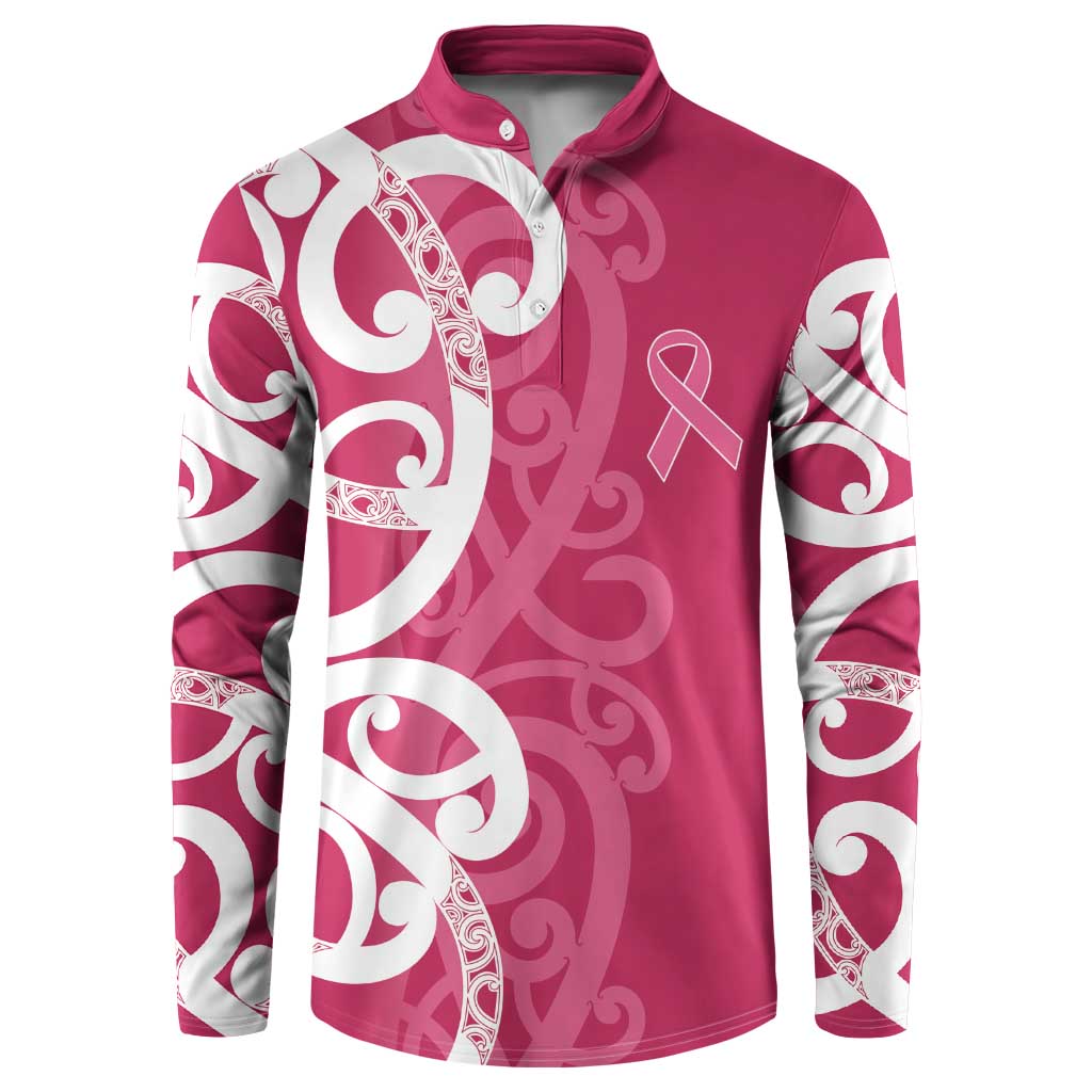 Breast Cancer Awareness Maori Button Sweatshirt Koru Kowhaiwhai - Aussie Hoodie