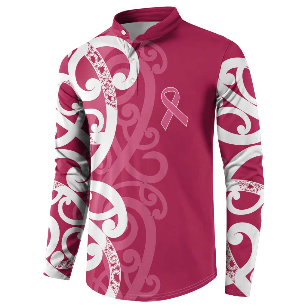 Breast Cancer Awareness Maori Button Sweatshirt Koru Kowhaiwhai - Aussie Hoodie