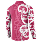 Breast Cancer Awareness Maori Button Sweatshirt Koru Kowhaiwhai - Aussie Hoodie