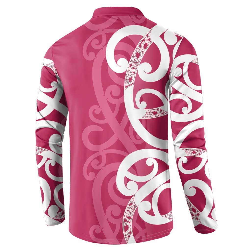 Breast Cancer Awareness Maori Button Sweatshirt Koru Kowhaiwhai - Aussie Hoodie