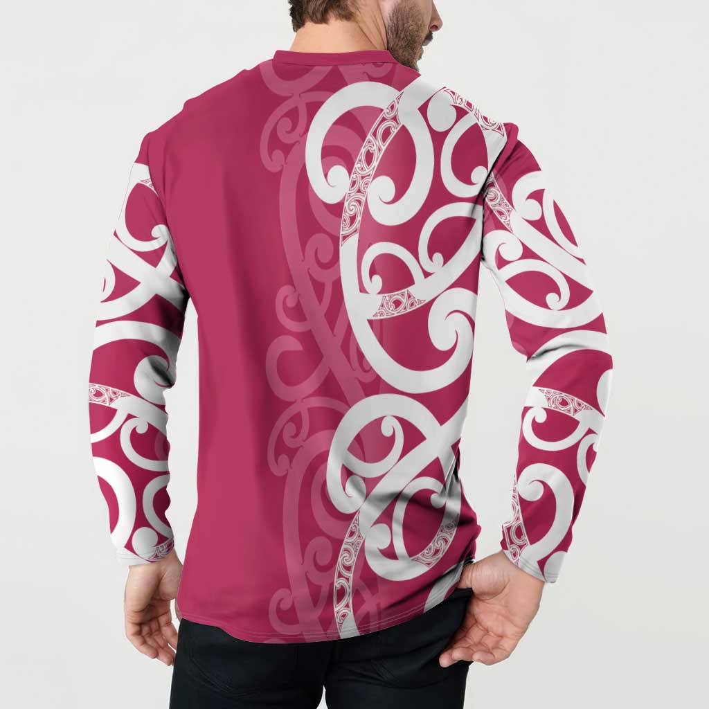 Breast Cancer Awareness Maori Button Sweatshirt Koru Kowhaiwhai - Aussie Hoodie
