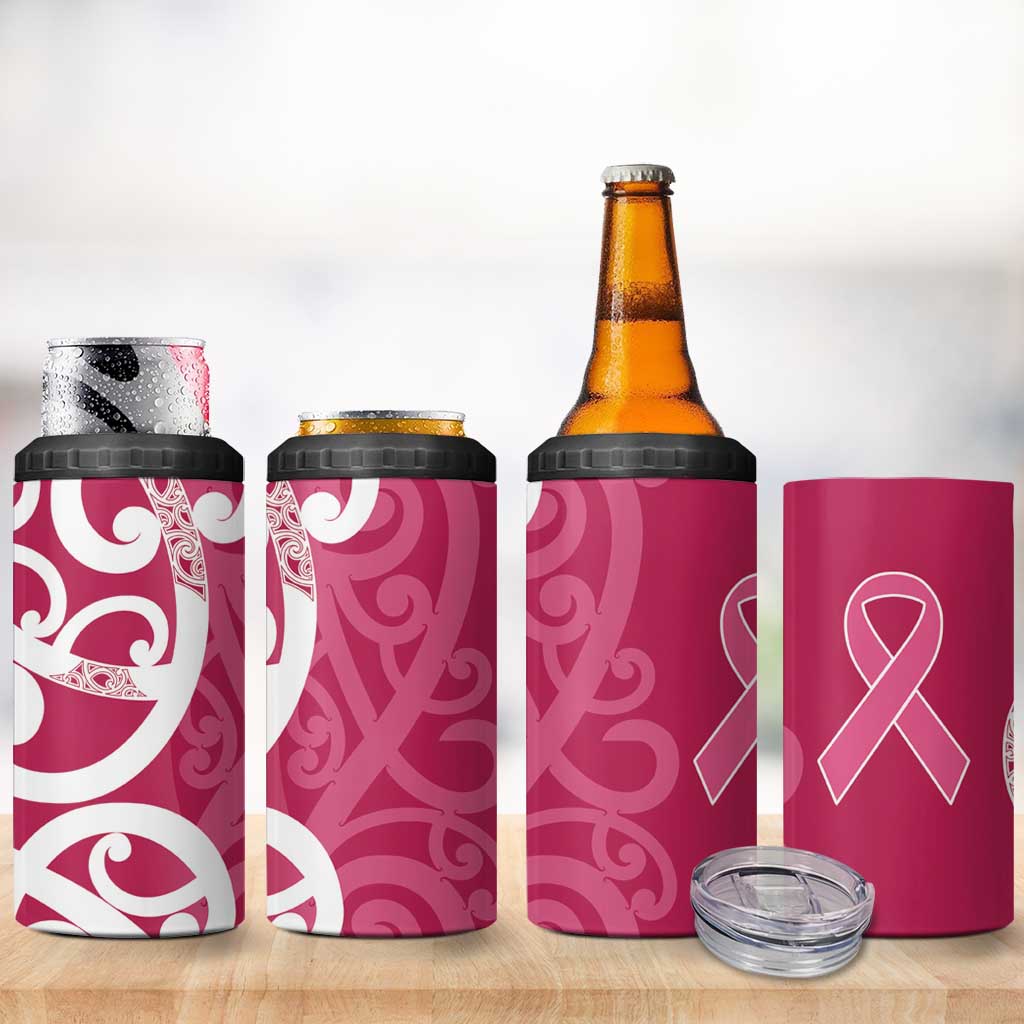 Breast Cancer Awareness Maori 4 in 1 Can Cooler Tumbler Koru Kowhaiwhai - Aussie Hoodie