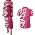 Breast Cancer Awareness Maori Couples Matching Puletasi and Hawaiian Shirt Koru Kowhaiwhai - Aussie Hoodie