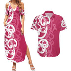 Breast Cancer Awareness Maori Couples Matching Summer Maxi Dress and Hawaiian Shirt Koru Kowhaiwhai - Aussie Hoodie