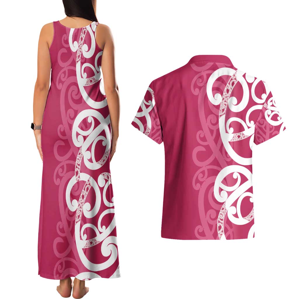 Breast Cancer Awareness Maori Couples Matching Tank Maxi Dress and Hawaiian Shirt Koru Kowhaiwhai - Aussie Hoodie