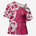 Breast Cancer Awareness Maori Cross Shoulder Shirt Koru Kowhaiwhai - Aussie Hoodie