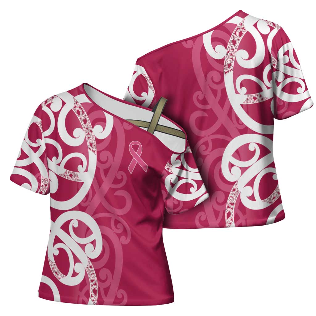 Breast Cancer Awareness Maori Cross Shoulder Shirt Koru Kowhaiwhai - Aussie Hoodie