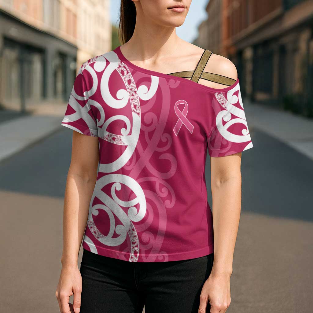 Breast Cancer Awareness Maori Cross Shoulder Shirt Koru Kowhaiwhai - Aussie Hoodie