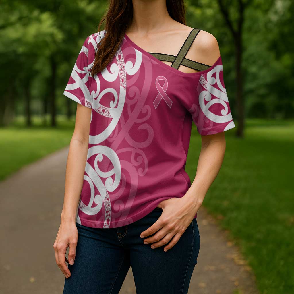 Breast Cancer Awareness Maori Cross Shoulder Shirt Koru Kowhaiwhai - Aussie Hoodie