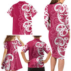 Breast Cancer Awareness Maori Family Matching Long Sleeve Bodycon Dress and Hawaiian Shirt Koru Kowhaiwhai - Aussie Hoodie