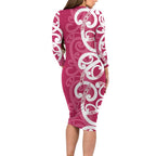 Breast Cancer Awareness Maori Family Matching Long Sleeve Bodycon Dress and Hawaiian Shirt Koru Kowhaiwhai - Aussie Hoodie