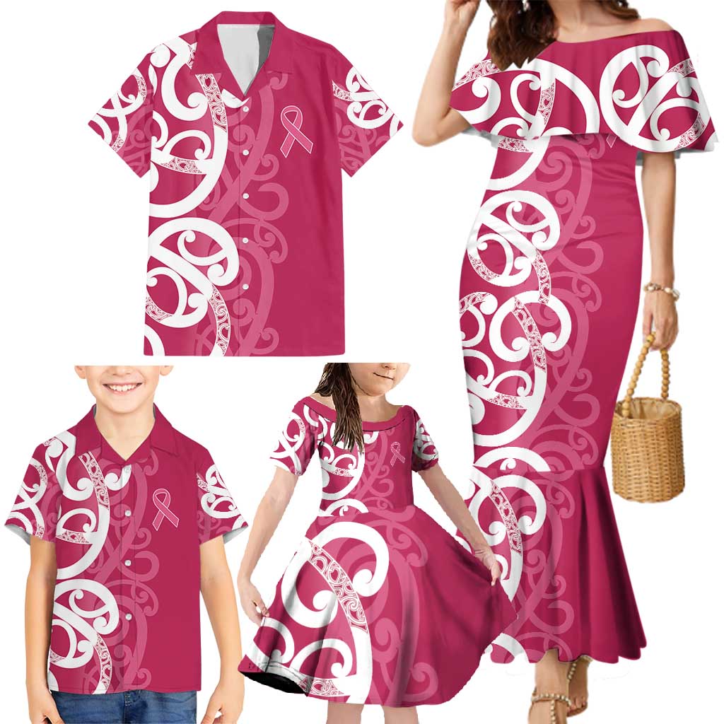 Breast Cancer Awareness Maori Family Matching Mermaid Dress and Hawaiian Shirt Koru Kowhaiwhai - Aussie Hoodie