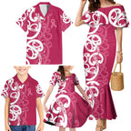 Breast Cancer Awareness Maori Family Matching Mermaid Dress and Hawaiian Shirt Koru Kowhaiwhai - Aussie Hoodie