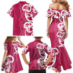 Breast Cancer Awareness Maori Family Matching Mermaid Dress and Hawaiian Shirt Koru Kowhaiwhai - Aussie Hoodie