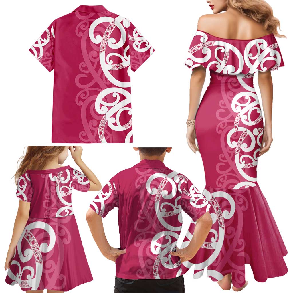 Breast Cancer Awareness Maori Family Matching Mermaid Dress and Hawaiian Shirt Koru Kowhaiwhai - Aussie Hoodie