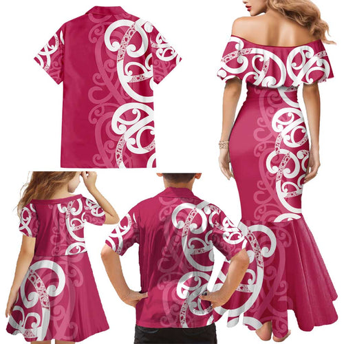 Breast Cancer Awareness Maori Family Matching Mermaid Dress and Hawaiian Shirt Koru Kowhaiwhai - Aussie Hoodie