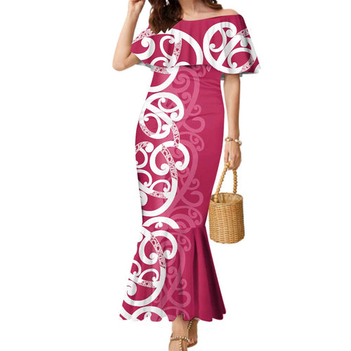 Breast Cancer Awareness Maori Family Matching Mermaid Dress and Hawaiian Shirt Koru Kowhaiwhai - Aussie Hoodie