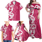 Breast Cancer Awareness Maori Family Matching Off Shoulder Maxi Dress and Hawaiian Shirt Koru Kowhaiwhai - Aussie Hoodie