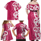 Breast Cancer Awareness Maori Family Matching Off Shoulder Maxi Dress and Hawaiian Shirt Koru Kowhaiwhai - Aussie Hoodie