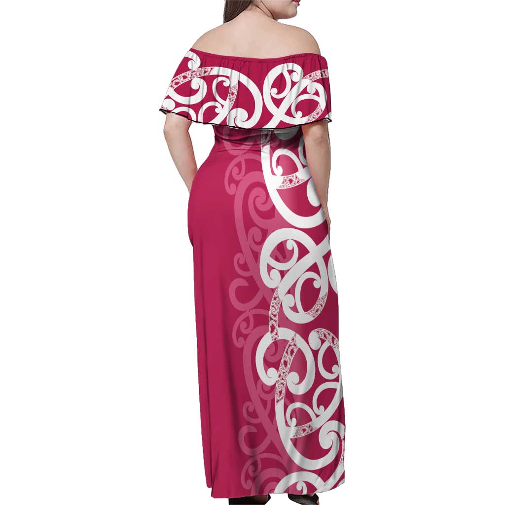 Breast Cancer Awareness Maori Family Matching Off Shoulder Maxi Dress and Hawaiian Shirt Koru Kowhaiwhai - Aussie Hoodie