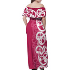 Breast Cancer Awareness Maori Family Matching Off Shoulder Maxi Dress and Hawaiian Shirt Koru Kowhaiwhai - Aussie Hoodie