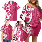 Breast Cancer Awareness Maori Family Matching Off Shoulder Short Dress and Hawaiian Shirt Koru Kowhaiwhai - Aussie Hoodie